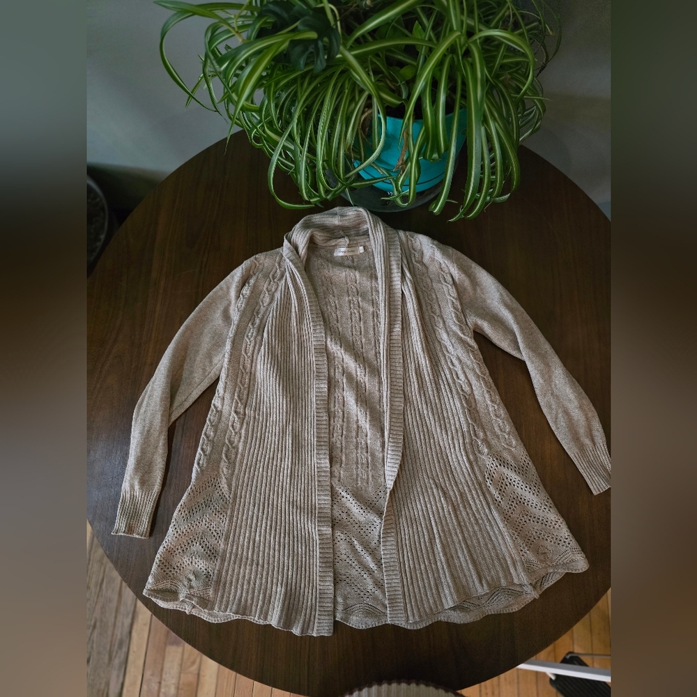 Beige Open Front Cardigan